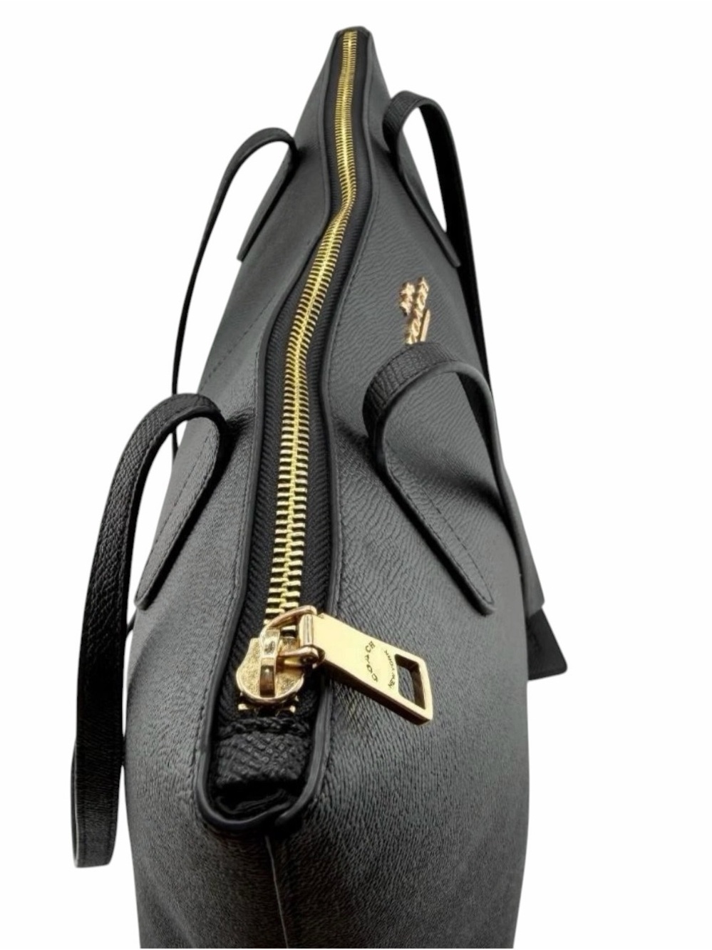 Coach Fiona Zip Tote Bag in Black Crossgrain Leather with Gold Hardware - Picture 4 of 8